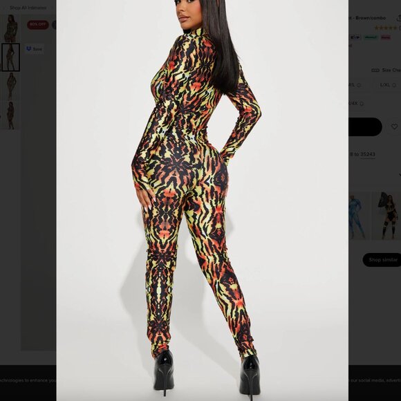 Fashion Nova Wild Thing Tiger Jumpsuit/Ears 2 Piece Costume Set, Medium/Large - Picture 5 of 9